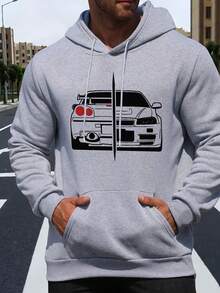 1 Pcs Men's New Personalized Car Print Casual Sweatshirt Fashion Drawstring Hoodie Autumn Winter Top Comfortable Versatile Long Sleeve Hooded Sweatshirt, [Niu Wang Selection] 180g 100% Cotton - Màu be - Xem 7