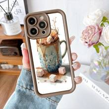 Cubierta de telefono con borde negro diseño taza de cafe derramado con azucar en cubos para iPhone 14 Pro Max estilo casual para uso diario - Blanco - Ver 5