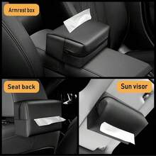1pc Car Armrest Tissue Box Holder, Hanging Car Sun Visor Tissue Bag, Faux Leather - A - View 5