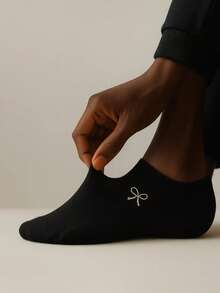 1/9 双装女士踝袜，蝴蝶结设计，隐形袜，夏季休闲薄款船袜