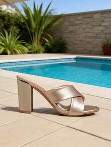 Women's Summer New Rose Gold Thick Heel Fashion High Heel Sandals, Open Toe Slip-On Mules - Rose Gold - View 3