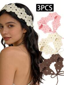 1件波西米亚风手工花卉发带，适合日常佩戴和春季外出，可用作头巾、吸汗带、学校/学院用品、秋冬季发带、女士节日服装配饰、优雅围巾、女士头巾、柔软发带。