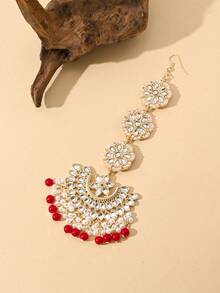 精美水滴形水晶镶嵌头链/仿珍珠流苏吊坠额链/新娘头饰/发箍/婚礼珠宝配饰，准新娘，女士发饰