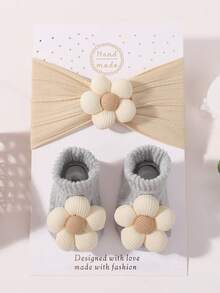 1 Set Baby Headband & Socks, 3D Five-Petal Flower Design, Solid Color, Stretchy Soft Comfortable Cute Infant Accessories - 彩色 - 查看 9