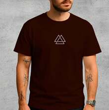 Men's Triangle White T-Shirt Premium 100% Cotton Shirt - 鏽棕色 - 查看 1