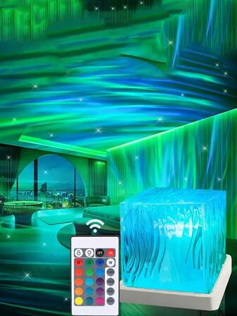 1pc 16-Color Aurora Projection Lamp, Square Aurora Projection Lamp, Aurora Desktop Decor Lamp, Aurora Bedroom Projector, Aurora Photo Assist Atmosphere Light, USB Powered, RGB 16-Color Dynamic Lighting Effects, Remote Control Night Light Projector, RGB Multi-Color LED Night Light, Wall Decor Lamp, Suitable For Bedroom Ambiance, Living Room, Party Decoration