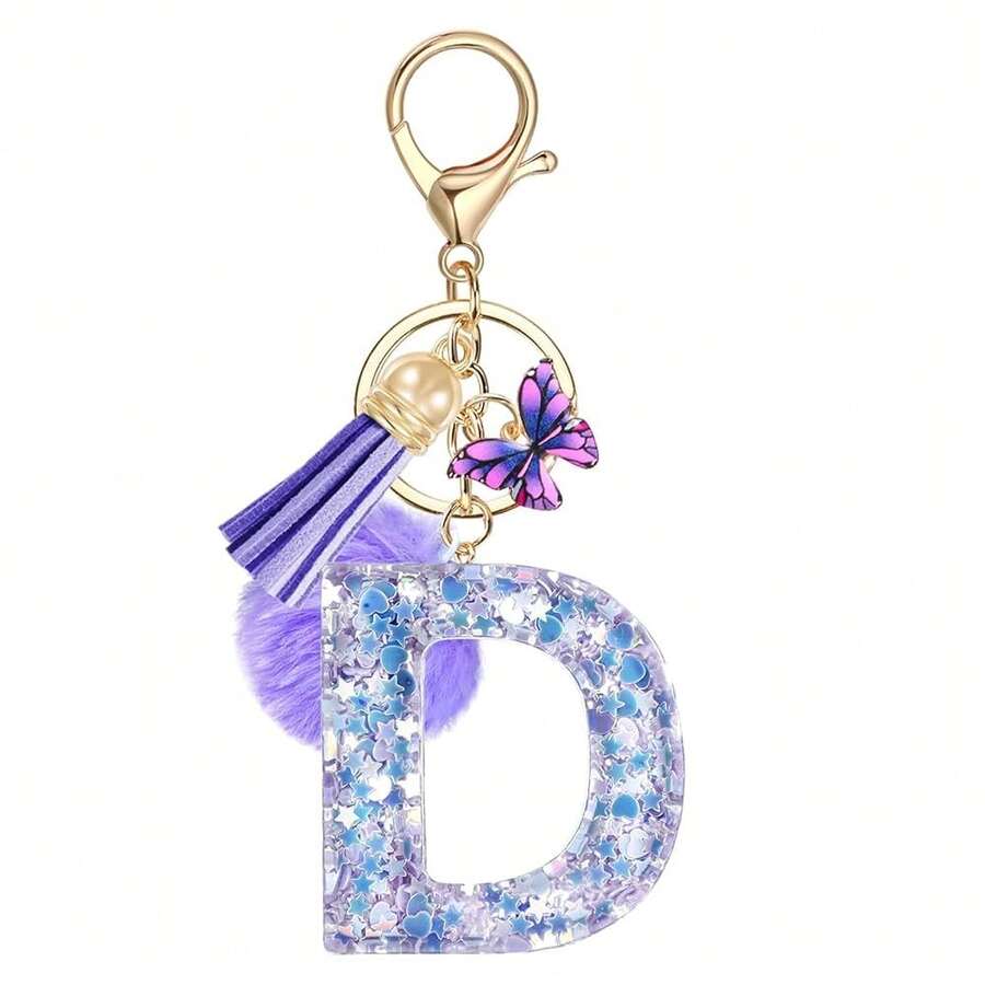 Schlüsselanhänger mit Anfangsbuchstaben Lila Schmetterling-643 - D - Übersicht 1