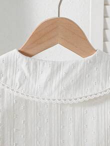 Girls' Sweet Bowknot Collar Ruffle Trim Blouse, Spring - White - View 7