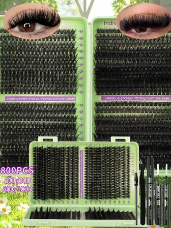 800/240 st. fransförlängningskit, gör-det-själv-fransförlängningskit, individuella fransklusterkit D-böjda ögonfransförlängningskit med bonding och tätning och fransapplikatorverktyg, franspaket för dagligt bruk, lämplig för resor, dagligt bruk för nybörjare, bröllop, dejter, fester, festivaler, mycket lämplig för jul/Halloween/presentögonfranspaket