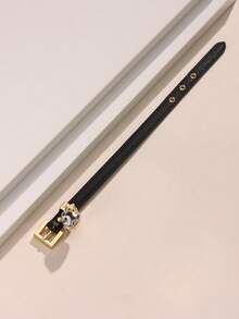 1pc Faux Diamond Bracelet, Leather Cuff With Rhinestones, High-Quality Electroplated Non-Fading, Suitable For Women's Daily Wear, Holiday Gift Choice