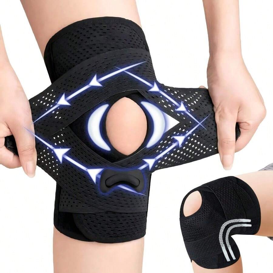 Adjustable V-Shaped Cross Straps And 4-Spring Side Stabilizers Breathable Black Knee Support Provides Stability With Compression And Relaxation - Multicolor - View 1