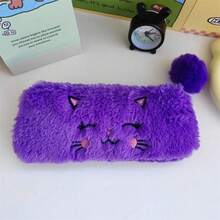 1pcs  Girly Furry Kitten Pencil Bag, Cute Soft Pencil Storage Box, Creative Stationery Gifts For Students, Multi-Functional Storage Bag - 彩色 - 查看 11