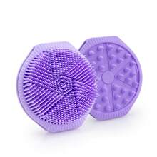 Cepillo de Baño de Silicona de Doble Cara para Niños, Adecuado para Lavar el Cabello y Bañarse, Cepillo para Frotar la Espalda, Cepillo Exfoliante de Silicona - Violeta - Ver 9