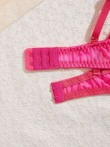 2pcs Spaghetti Strap Embroidered Semi-Sheer Alluring Underwire Lingerie Set, Romantic, Sexy, Fashionable New Style For Valentine's Day - Hot Pink - View 7