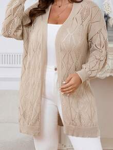 1pc Solid Color Knitted Ribbed Plus Size Women Dress, Suitable For Vacation And Daily Wear, Autumn/Winter Spring - Apricot - View 2