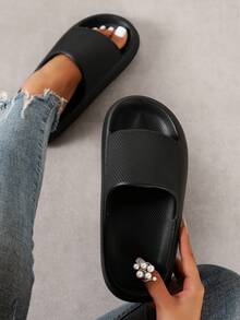 Women's Casual Soft Bottom Slippers, Comfortable For Home, Bathroom, Dorm, Office, Beach Wear - Black - View 7