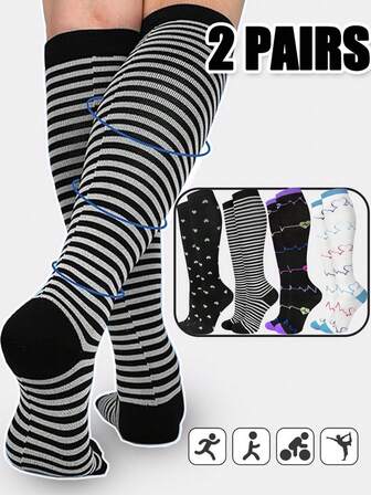 2 Pairs Compression Socks Stockings Women & Men Best Rated Support Non Slip Low Pressure Travel Long Flights Christmas Gift Friends Mother Dad Work Gym Running Hiking Cycling