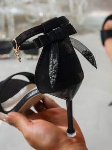 Women's High Heel Sandals, Thin Heel Strap Elegant Dress Heels - Black - View 7