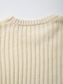 Men's Vertical Ribbed Knit Sweater, Crew Neck Short Sleeve Loose Fit American Minimalist Solid Color Knit T-Shirt, Spring Summer Versatile Casual Base Layer - Apricot - View 9