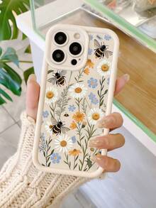1pc Fashionable Floral & Bee Graphic Aesthetic Pattern Matte Soft Silicone Shockproof Anti-Fingerprint Full Coverage Phone Case Compatible With IPhone 16/16Pro/16Plus/15/15ProMax/15Pro/11/12/13/14ProMax/11Pro/11ProMax/12Pro/12ProMax/13Pro/13ProMax/14Pro/14ProMax/16ProMax/16/16Pro/16Plus - متعدد الألوان - مشاهدة 2
