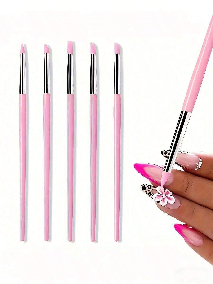 美甲笔套装，包含白色或粉色手柄点钻笔和硅胶印花笔，适用于美甲，必备美甲用品，时尚美甲笔设计