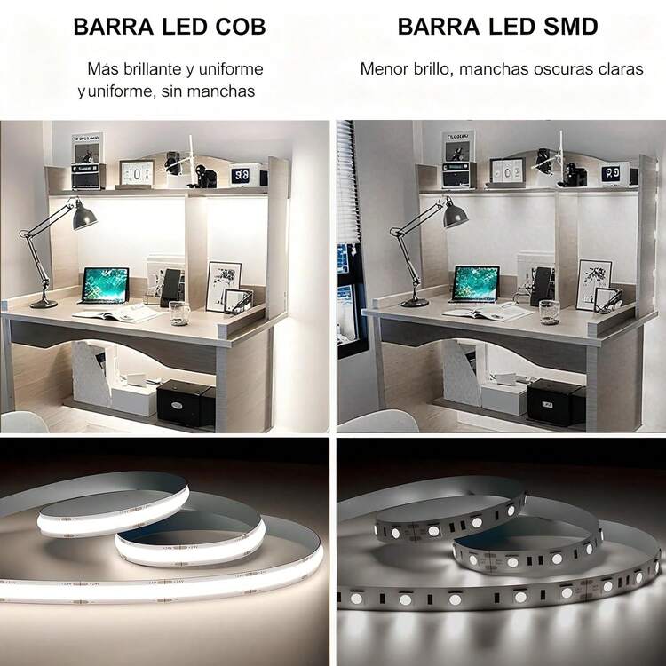LUCASA Tira Led Cob 5m 480 Leds 3528 Interior 12v LUZCASA - luz blanca - Añade 3