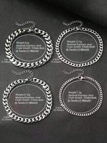 Aomogo Solid Stainless Steel Thick Chain Bracelet Set, Unisex Chain Bracelet - Gold - View 4