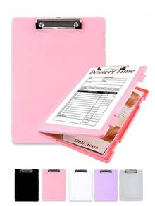 1pc A4 Size Clipboard With Storage Function, High Capacity Office Clipboard, Metal Clip, Wear-Resistant, Smooth Surface For Easy Writing, Suitable For Writing, Learning, Interviews, Sketching, Applicable To Teacher's Office, School, Construction Site, Hotel, Home And Other Occasions