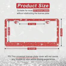 [Free Shipping]Bling License Plate Frame For Women, 1Pack Rhinestone Handcrafted Crystal Premium Stainless Steel, Stainless Steel Car Accessories With Diamond Sparkle Glitter Caps (Red),1pc,Red - 紅色 - 查看 3