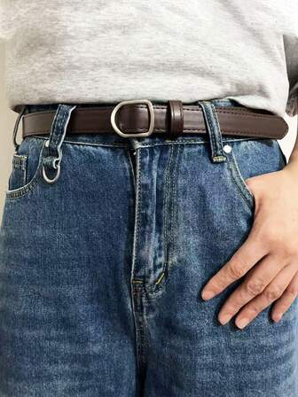 High-Grade Thin Leather Belt For Men And Women, Simple And Hole-Free Korean Version Of Student Jeans Belt, Ins Style Cool