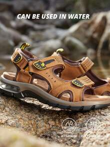 CAMEL CROWN 男士真皮凉鞋，适合徒步、散步、沙滩穿着，防水，适合户外运动，配备优质缓震垫 | 防水