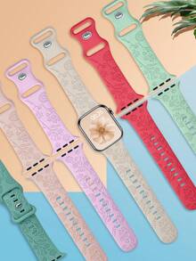 St.siabe 1条花卉雕刻软硅胶防水运动表带，兼容38mm 40mm 41mm 42mm 44mm 45mm 49mm，适用于Series S10 9 8 7 6 5 4 3 2 1 SE Ultra Loop表带替换装 - 石蓮藍 - 查看 2