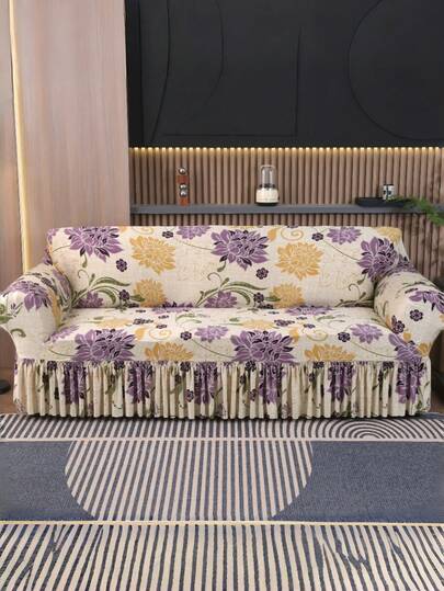 Floral Printed Sofa Cover, Skirt Design And Elastic Fabric, Noble Luxury, Charming Elegance, Create High-Quality Homes, Protect Homes, Suitable For Living Rooms, Dining Rooms, Offices, Parties, Bars, Restaurants, Cafes, Etc., Suitable For All Seasons, Is The First Choice For Festivals, Easter, Mother's Day, Spring And Summer Seasons, Home Decoration, Etc