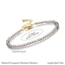 1pc Women's Dainty 3mm Natural Stone Aquamarine Sunstone Adjustable Bracelet, Minimalist Design For Daily Wear, Friendship Gift