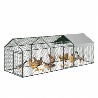  Huisuilinss Metal ChickenCoop,Large Walk-in Poultry Cage,Chicken Run For Yard,Outdoor Hen House With Waterproof And Anti-UV Cover,3 Doors For Rabbit Duck Goose