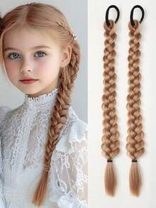 2PCS Braid Ponytail Extensions With Rubber Band Ponytail Natural Synthetic Hair Piece For KIDS - Multicolor - View 14