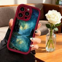 Cubierta de teléfono con borde protector color gris oscuro diseño de bosque místico con cielo estrellado y río reflejado ideal para uso diario y viajes - Burdeos - Ver 7