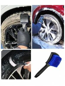 1支装汽车轮胎轮辋边缘清洁刷，卡车SUV车轮清洁刷，带塑料手柄，汽车细节清洁工具，汽车轮胎刷，黑色长毛轮胎清洁刷，汽车车轮清洁刷