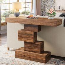 Tribesigns Mesa consola, 108 x 30 x 80 cm, mesa de recibidor con base de diseño llamativo, mesa auxiliar estrecha de madera, mesa de sofá para salón, recibidor, dormitorio, estilo rústico, marrón - Marrón - Ver 3