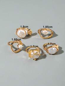 imoli 5pcs/Set Minimalist Chic Alloy Geometric Faux Pearl Inlaid Unique Design Women Jewelry Ring Set, Suitable For All Seasons Wear, Dating, Party, Gift - Multicolor - View 5