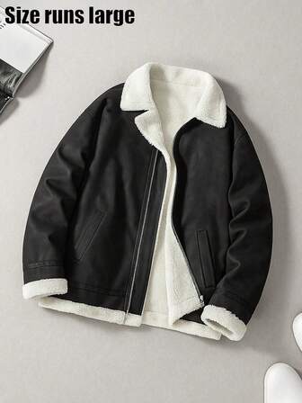 Men's Outdoor Sports PU Leather Long Sleeve Jacket, Casual Fashion Thermal Lined Coat, Autumn/Winter