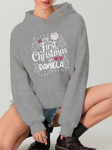 Women's 'My First Christmas: Daniela' Hoodie - Customizable Name/Number/Date, Comfortable Winter Pullover With Pockets, Casual Christmas Outfit, Machine Washable Hoodie Suitable For New Identity Identification (Autumn/Winter Style) - 灰色 - 查看 5