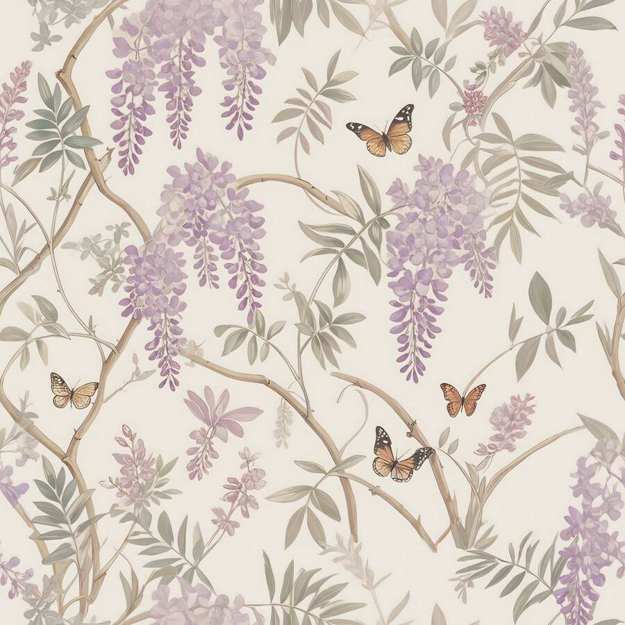 1卷优雅紫藤花卉自粘壁纸，乙烯基材质，防水可移除，即撕即贴，复古紫色花卉蝴蝶图案，美观的墙面装饰，适用于卧室、客厅、浴室家居墙面装饰、家具翻新贴纸 - 彩色 - 查看 1