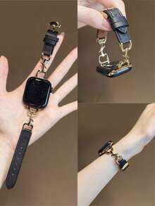 Chic Apple-Inspired Premium Moon Buckle & Leather Watch Band With Freely Adjustable Sizing | Sleek Design, Compatible With Apple Watch Ultra/SE/Series 11/10/9/8/7/6/5/4/3/2/1 | Fits 38mm 40mm 41mm 42mm 44mm 45mm 46mm 49mm - 42/44/45/49mm (s10) 46mm - View 13