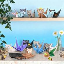 50pcs Mixed DIY Paper Folding Cats, Paper Folding Dogs Origami Animals Paper Cats Origami Hobby Set, Suitable For Daily Life, Desktop, Bedroom Decor, Halloween, Christmas And Other Occasions - Multicolor - View 4