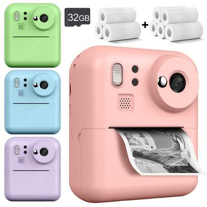 Instant Print Camera With Creative Studio Features - 1080P HD Resolution Portable Photo Printer With Print Paper - Multi-Function Entertainment Device For Memory Preservation And Creative Projects - For Beginners, Travel Photography And Special Occasion[Two Options To Choose From:Single Machines Or Single Machines+32GB Card+5 Printer Paper Sets],1300mAh Rechargeable Battery,Toy Camera