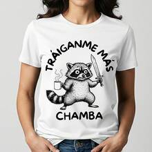 Playera Blanca Estampada Mujer Mapache Meme Gracioso Chamba - Blanco - Ver 12