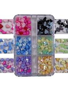 240片装 6格粉色马卡龙心形情人节“我爱你”美甲装饰 - 色彩鲜艳，适合时尚女性和女孩的美甲配件 - 彩色 - 查看 2