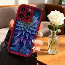 Cubierta de teléfono con borde protector color gris oscuro con estampado de flor abstracta en tonos azules y púrpuras diseño artístico para uso diario y estilo moderno - Café integral - Ver 5