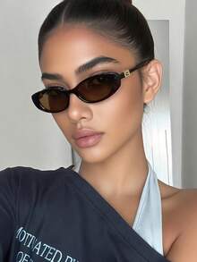 女士高端复古太阳镜 - 猫眼小框棕色塑料时尚眼镜，带装饰性镜腿，防晒，非常适合摆造型、休闲佩戴和日常时尚穿搭。 - 彩色 - 查看 1